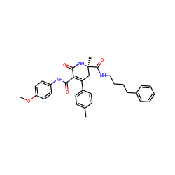 COc1ccc(NC(=O)C2=C(c3ccc(C)cc3)C[C@](C)(C(=O)NCCCCc3ccccc3)NC2=O)cc1 ZINC001772653569