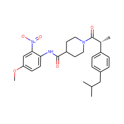 COc1ccc(NC(=O)C2CCN(C(=O)[C@H](C)c3ccc(CC(C)C)cc3)CC2)c([N+](=O)[O-])c1 ZINC000653759950