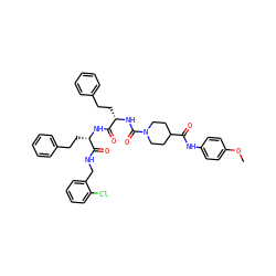 COc1ccc(NC(=O)C2CCN(C(=O)N[C@@H](CCc3ccccc3)C(=O)N[C@@H](CCc3ccccc3)C(=O)NCc3ccccc3Cl)CC2)cc1 ZINC001772603000