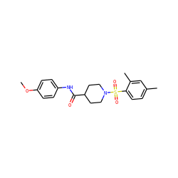COc1ccc(NC(=O)C2CCN(S(=O)(=O)c3ccc(C)cc3C)CC2)cc1 ZINC000013137168
