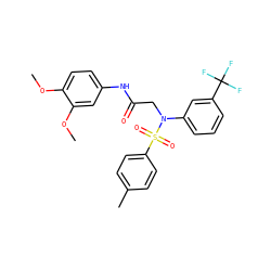 COc1ccc(NC(=O)CN(c2cccc(C(F)(F)F)c2)S(=O)(=O)c2ccc(C)cc2)cc1OC ZINC000020235889