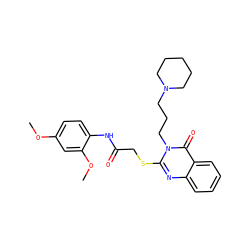 COc1ccc(NC(=O)CSc2nc3ccccc3c(=O)n2CCCN2CCCCC2)c(OC)c1 ZINC000008680882