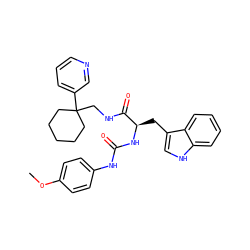 COc1ccc(NC(=O)N[C@H](Cc2c[nH]c3ccccc23)C(=O)NCC2(c3cccnc3)CCCCC2)cc1 ZINC000474607062