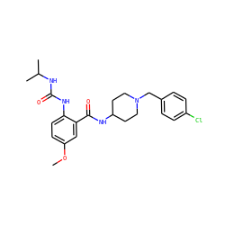 COc1ccc(NC(=O)NC(C)C)c(C(=O)NC2CCN(Cc3ccc(Cl)cc3)CC2)c1 ZINC000028525978