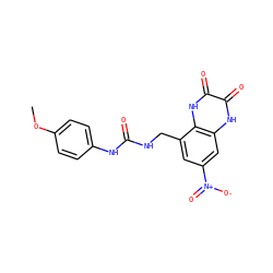 COc1ccc(NC(=O)NCc2cc([N+](=O)[O-])cc3[nH]c(=O)c(=O)[nH]c23)cc1 ZINC000027549475