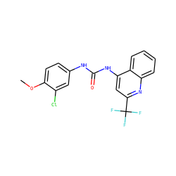 COc1ccc(NC(=O)Nc2cc(C(F)(F)F)nc3ccccc23)cc1Cl ZINC000064394284