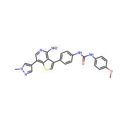 COc1ccc(NC(=O)Nc2ccc(-c3csc4c(-c5cnn(C)c5)cnc(N)c34)cc2)cc1 ZINC000084596888