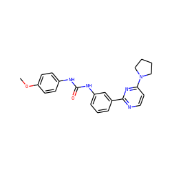 COc1ccc(NC(=O)Nc2cccc(-c3nccc(N4CCCC4)n3)c2)cc1 ZINC001772642010