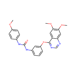 COc1ccc(NC(=O)Nc2cccc(Oc3ncnc4cc(OC)c(OC)cc34)c2)cc1 ZINC000064437088
