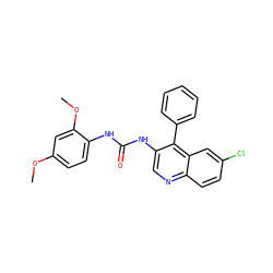 COc1ccc(NC(=O)Nc2cnc3ccc(Cl)cc3c2-c2ccccc2)c(OC)c1 ZINC000013737635