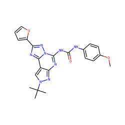 COc1ccc(NC(=O)Nc2nc3nn(C(C)(C)C)cc3c3nc(-c4ccco4)nn23)cc1 ZINC000013672029