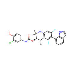 COc1ccc(NC(=O)O[C@@H]2[C@@H](C)c3c(cc(F)c(-c4cccc5cc[nH]c45)c3F)NC2(C)C)cc1Cl ZINC000066077958
