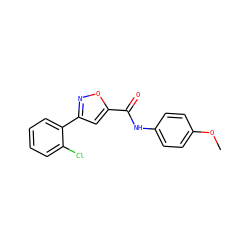COc1ccc(NC(=O)c2cc(-c3ccccc3Cl)no2)cc1 ZINC000004060162