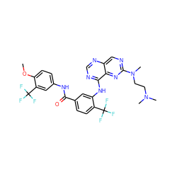 COc1ccc(NC(=O)c2ccc(C(F)(F)F)c(Nc3ncnc4cnc(N(C)CCN(C)C)nc34)c2)cc1C(F)(F)F ZINC000148076046