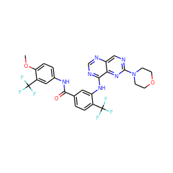 COc1ccc(NC(=O)c2ccc(C(F)(F)F)c(Nc3ncnc4cnc(N5CCOCC5)nc34)c2)cc1C(F)(F)F ZINC000148077888