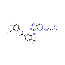 COc1ccc(NC(=O)c2ccc(C(F)(F)F)c(Nc3ncnc4cnc(NCCN(C)C)nc34)c2)cc1C(F)(F)F ZINC000148079184