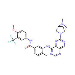 COc1ccc(NC(=O)c2ccc(C)c(Nc3ncnc4cnc(N5C[C@H]6C[C@@H]5CN6C)nc34)c2)cc1C(F)(F)F ZINC000148293209