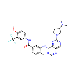 COc1ccc(NC(=O)c2ccc(C)c(Nc3ncnc4cnc(N5CC[C@H](N(C)C)C5)nc34)c2)cc1C(F)(F)F ZINC000148350622