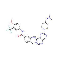 COc1ccc(NC(=O)c2ccc(C)c(Nc3ncnc4cnc(N5CCC(CN(C)C)CC5)nc34)c2)cc1C(F)(F)F ZINC000148373845