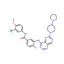 COc1ccc(NC(=O)c2ccc(C)c(Nc3ncnc4cnc(N5CCC(N6CCCC6)CC5)nc34)c2)cc1C(F)(F)F ZINC000148350185
