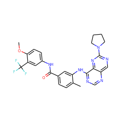 COc1ccc(NC(=O)c2ccc(C)c(Nc3ncnc4cnc(N5CCCC5)nc34)c2)cc1C(F)(F)F ZINC000148302343