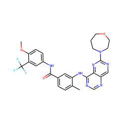 COc1ccc(NC(=O)c2ccc(C)c(Nc3ncnc4cnc(N5CCCOCC5)nc34)c2)cc1C(F)(F)F ZINC000148349002