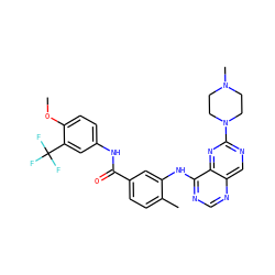 COc1ccc(NC(=O)c2ccc(C)c(Nc3ncnc4cnc(N5CCN(C)CC5)nc34)c2)cc1C(F)(F)F ZINC000148059151