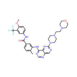 COc1ccc(NC(=O)c2ccc(C)c(Nc3ncnc4cnc(N5CCN(CCN6CCOCC6)CC5)nc34)c2)cc1C(F)(F)F ZINC000165281391
