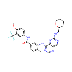 COc1ccc(NC(=O)c2ccc(C)c(Nc3ncnc4cnc(NC[C@@H]5CCCCO5)nc34)c2)cc1C(F)(F)F ZINC000148347028