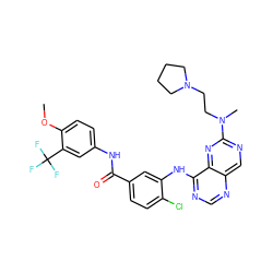 COc1ccc(NC(=O)c2ccc(Cl)c(Nc3ncnc4cnc(N(C)CCN5CCCC5)nc34)c2)cc1C(F)(F)F ZINC000148064945