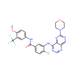 COc1ccc(NC(=O)c2ccc(Cl)c(Nc3ncnc4cnc(N5CCOCC5)nc34)c2)cc1C(F)(F)F ZINC000148065837