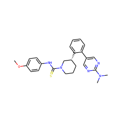 COc1ccc(NC(=S)N2CCC[C@@H](c3ccccc3-c3cnc(N(C)C)nc3)C2)cc1 ZINC001772656109