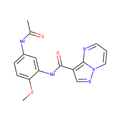 COc1ccc(NC(C)=O)cc1NC(=O)c1cnn2cccnc12 ZINC000043508572