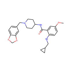 COc1ccc(NCC2CC2)c(C(=O)NC2CCN(Cc3ccc4c(c3)OCO4)CC2)c1 ZINC000028522520