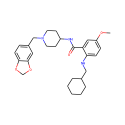 COc1ccc(NCC2CCCCC2)c(C(=O)NC2CCN(Cc3ccc4c(c3)OCO4)CC2)c1 ZINC000028522522