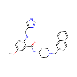 COc1ccc(NCc2c[nH]cn2)c(C(=O)NC2CCN(Cc3ccc4ccccc4c3)CC2)c1 ZINC000028525450
