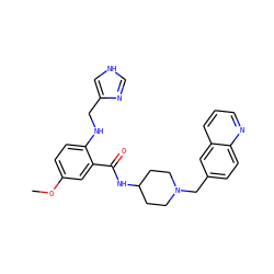 COc1ccc(NCc2c[nH]cn2)c(C(=O)NC2CCN(Cc3ccc4ncccc4c3)CC2)c1 ZINC000028525803