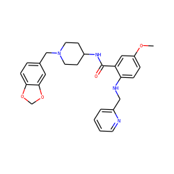 COc1ccc(NCc2ccccn2)c(C(=O)NC2CCN(Cc3ccc4c(c3)OCO4)CC2)c1 ZINC000028525946