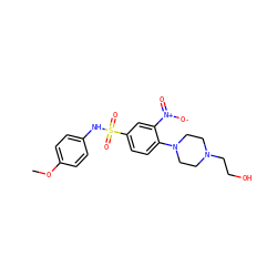 COc1ccc(NS(=O)(=O)c2ccc(N3CCN(CCO)CC3)c([N+](=O)[O-])c2)cc1 ZINC000012767329