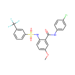 COc1ccc(NS(=O)(=O)c2cccc(C(F)(F)F)c2)c(C(=O)Nc2ccc(Cl)cc2)c1 ZINC000034037950
