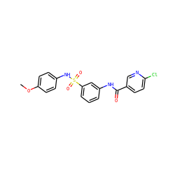 COc1ccc(NS(=O)(=O)c2cccc(NC(=O)c3ccc(Cl)nc3)c2)cc1 ZINC000009612539