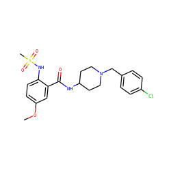 COc1ccc(NS(C)(=O)=O)c(C(=O)NC2CCN(Cc3ccc(Cl)cc3)CC2)c1 ZINC000028525977