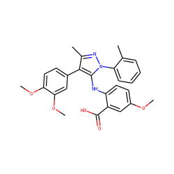 COc1ccc(Nc2c(-c3ccc(OC)c(OC)c3)c(C)nn2-c2ccccc2C)c(C(=O)O)c1 ZINC000064539231