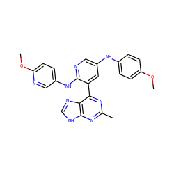 COc1ccc(Nc2cnc(Nc3ccc(OC)nc3)c(-c3nc(C)nc4[nH]cnc34)c2)cc1 ZINC000113154503