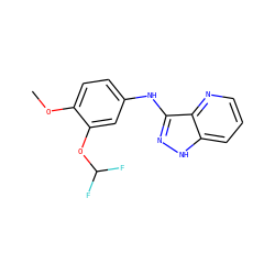COc1ccc(Nc2n[nH]c3cccnc23)cc1OC(F)F ZINC000166856934