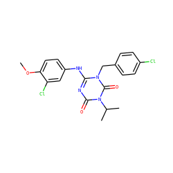 COc1ccc(Nc2nc(=O)n(C(C)C)c(=O)n2Cc2ccc(Cl)cc2)cc1Cl ZINC000200515465