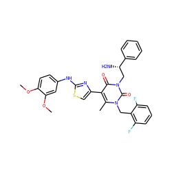 COc1ccc(Nc2nc(-c3c(C)n(Cc4c(F)cccc4F)c(=O)n(C[C@H](N)c4ccccc4)c3=O)cs2)cc1OC ZINC000028390062