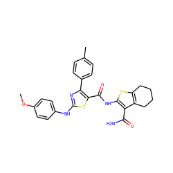 COc1ccc(Nc2nc(-c3ccc(C)cc3)c(C(=O)Nc3sc4c(c3C(N)=O)CCCC4)s2)cc1 ZINC000299868971