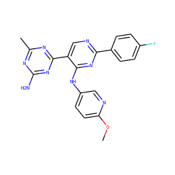 COc1ccc(Nc2nc(-c3ccc(F)cc3)ncc2-c2nc(C)nc(N)n2)cn1 ZINC000113239986