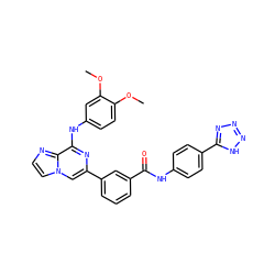 COc1ccc(Nc2nc(-c3cccc(C(=O)Nc4ccc(-c5nnn[nH]5)cc4)c3)cn3ccnc23)cc1OC ZINC000165004317